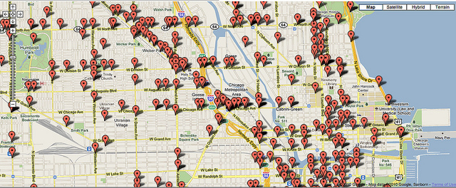  Carte des accidents de vélo réalisée par la police de Chicago.